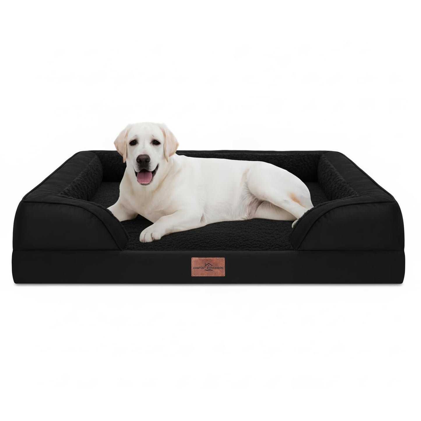 Comfort Expression Orthopedic Dog Bed for Extra Large Dogs with Bolster | Waterproof Dog Couch Bed with Washable Cover & Non-Slip Bottom, Supportive Egg Crate Foam XL Pet Bed, 42x30 Inch
