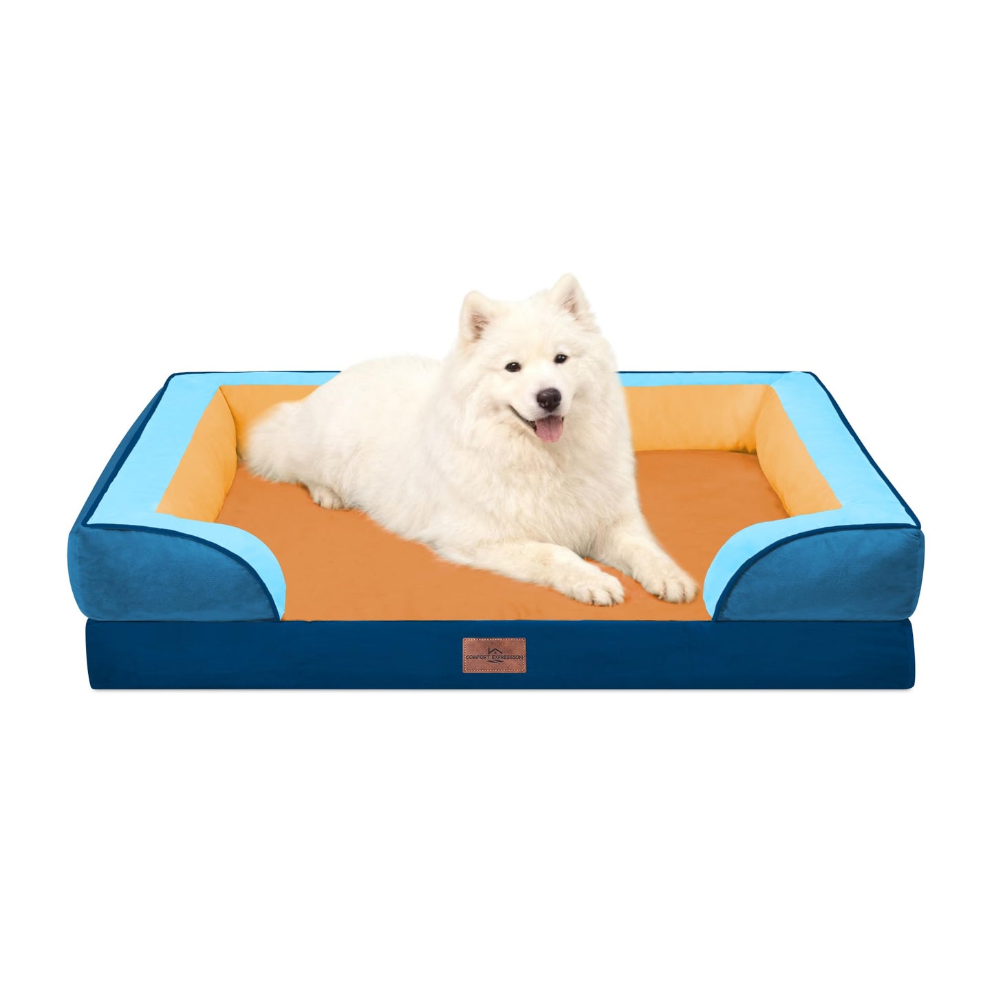 Comfort Expression Orthopedic Dog Bed for Extra Large Dogs with Bolster | Waterproof Dog Couch Bed with Washable Cover & Non-Slip Bottom, Supportive Egg Crate Foam XL Pet Bed, 42x30 Inch