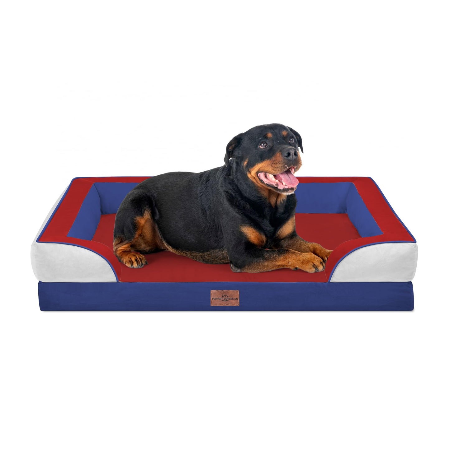 Comfort Expression Orthopedic Dog Bed for Extra Large Dogs with Bolster | Waterproof Dog Couch Bed with Washable Cover & Non-Slip Bottom, Supportive Egg Crate Foam XL Pet Bed, 42x30 Inch
