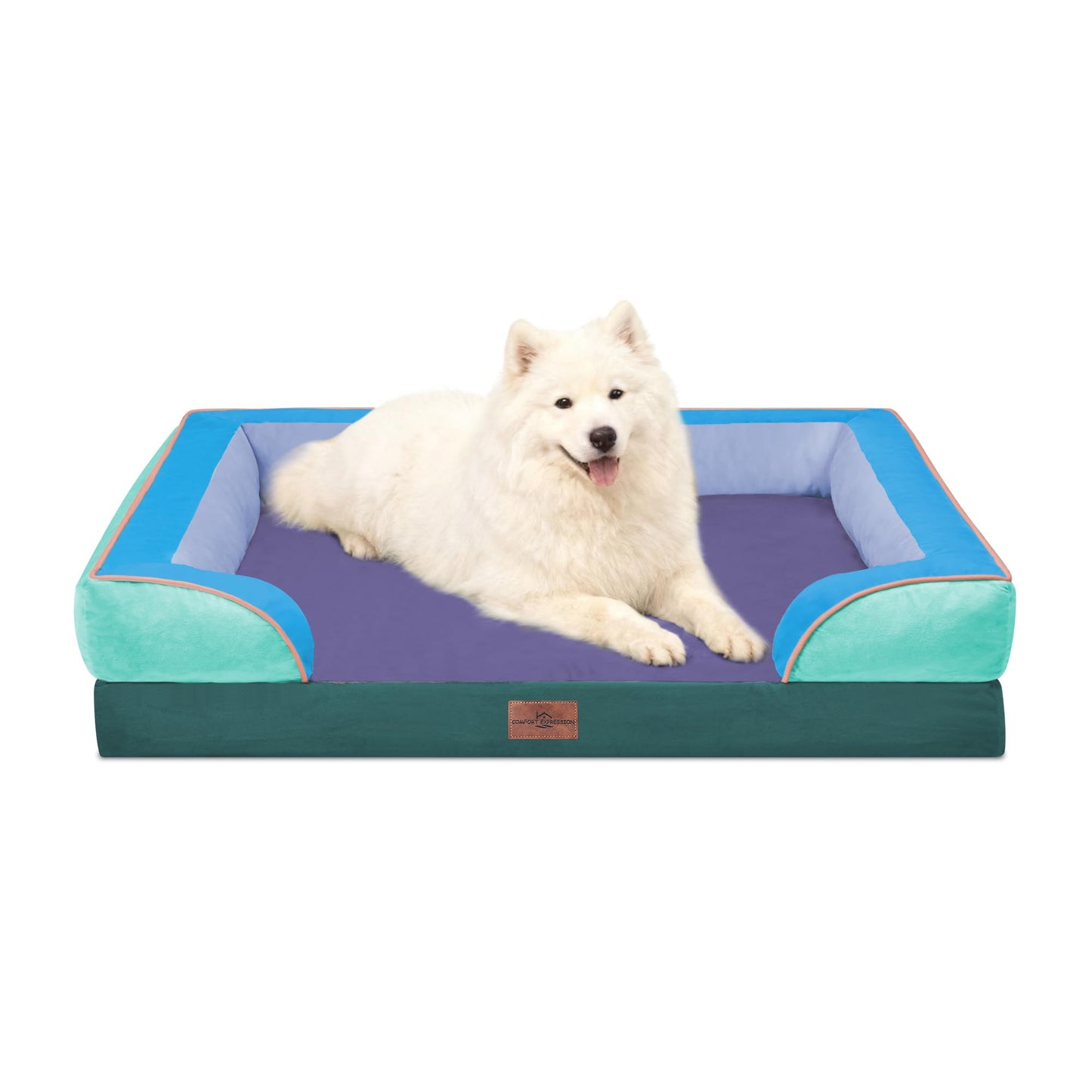 Comfort Expression Orthopedic Dog Bed for Extra Large Dogs with Bolster | Waterproof Dog Couch Bed with Washable Cover & Non-Slip Bottom, Supportive Egg Crate Foam XL Pet Bed, 42x30 Inch