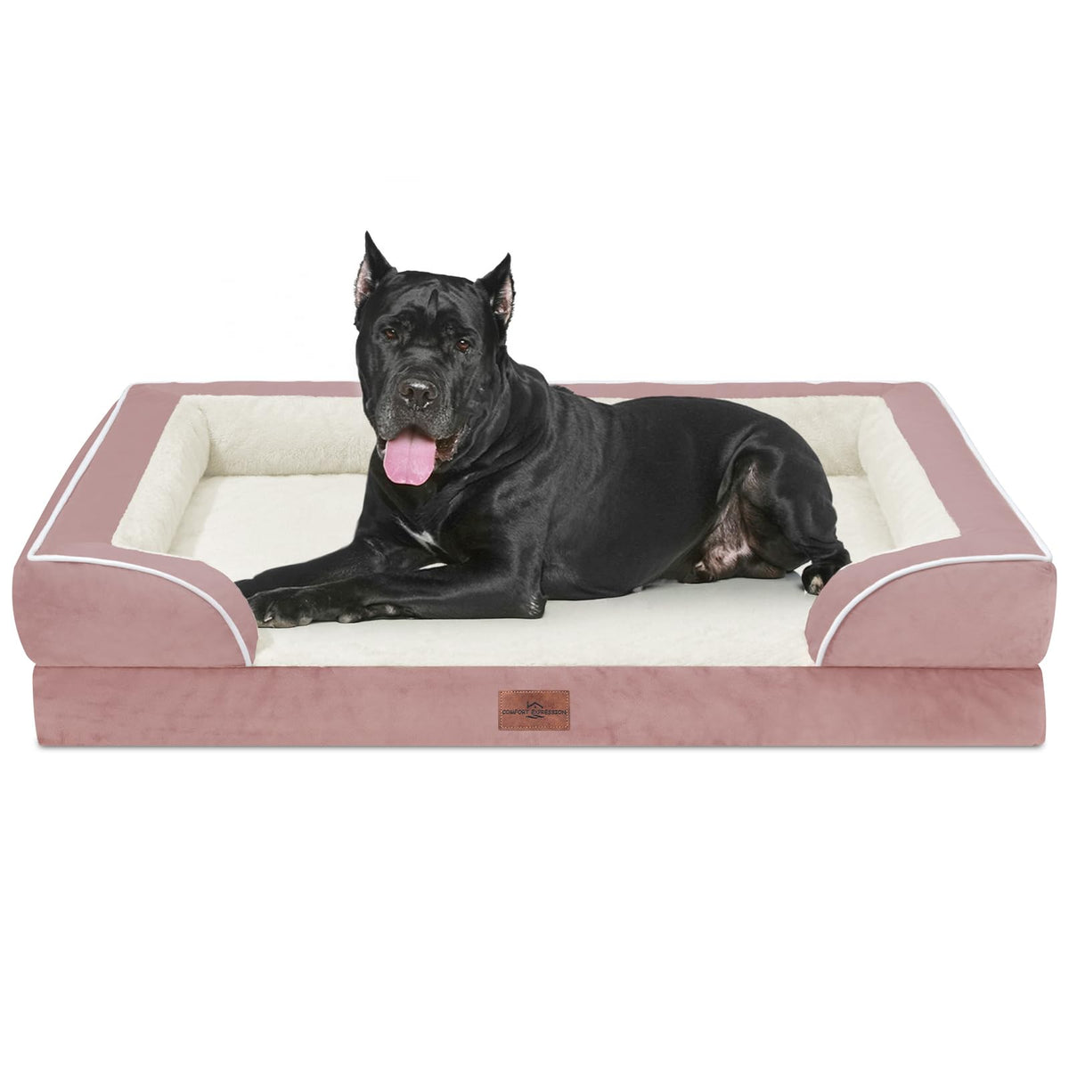 Comfort Expression Orthopedic Dog Bed for Extra Large Dogs with Bolster | Waterproof Dog Couch Bed with Washable Cover & Non-Slip Bottom, Supportive Egg Crate Foam XL Pet Bed, 42x30 Inch