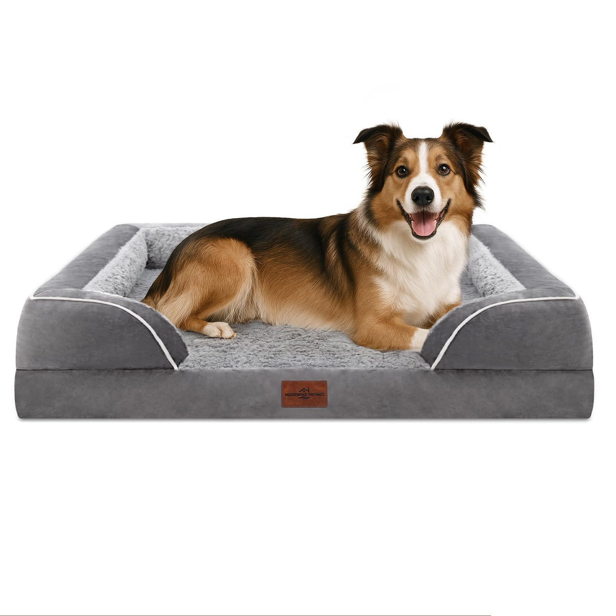 Comfort Expression Orthopedic Dog Bed for Extra Large Dogs with Bolster | Waterproof Dog Couch Bed with Washable Cover & Non-Slip Bottom, Supportive Egg Crate Foam XL Pet Bed, 42x30 Inch