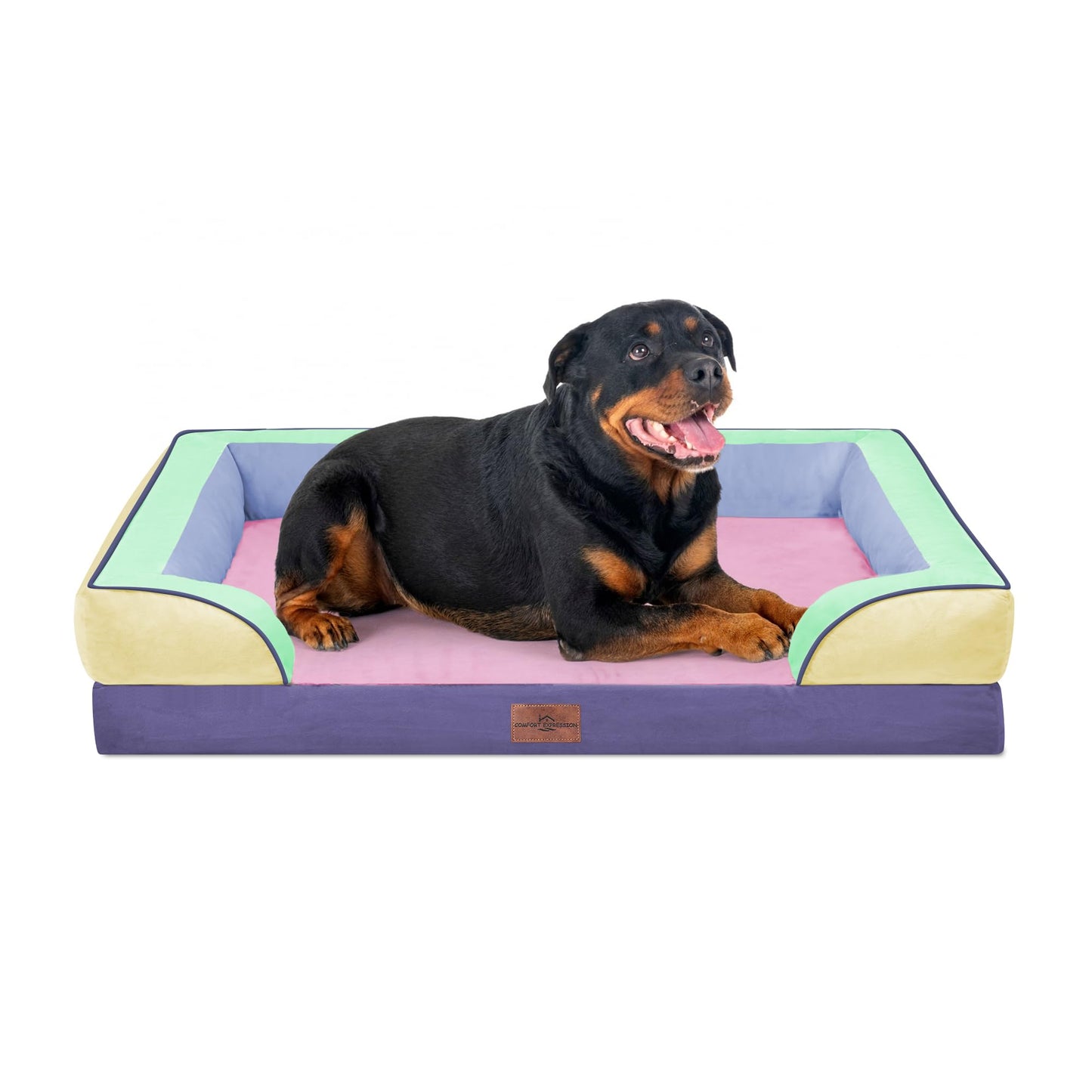 Comfort Expression Orthopedic Dog Bed for Extra Large Dogs with Bolster | Waterproof Dog Couch Bed with Washable Cover & Non-Slip Bottom, Supportive Egg Crate Foam XL Pet Bed, 42x30 Inch