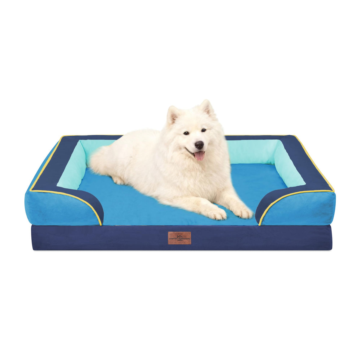 Comfort Expression Orthopedic Dog Bed for Extra Large Dogs with Bolster | Waterproof Dog Couch Bed with Washable Cover & Non-Slip Bottom, Supportive Egg Crate Foam XL Pet Bed, 42x30 Inch