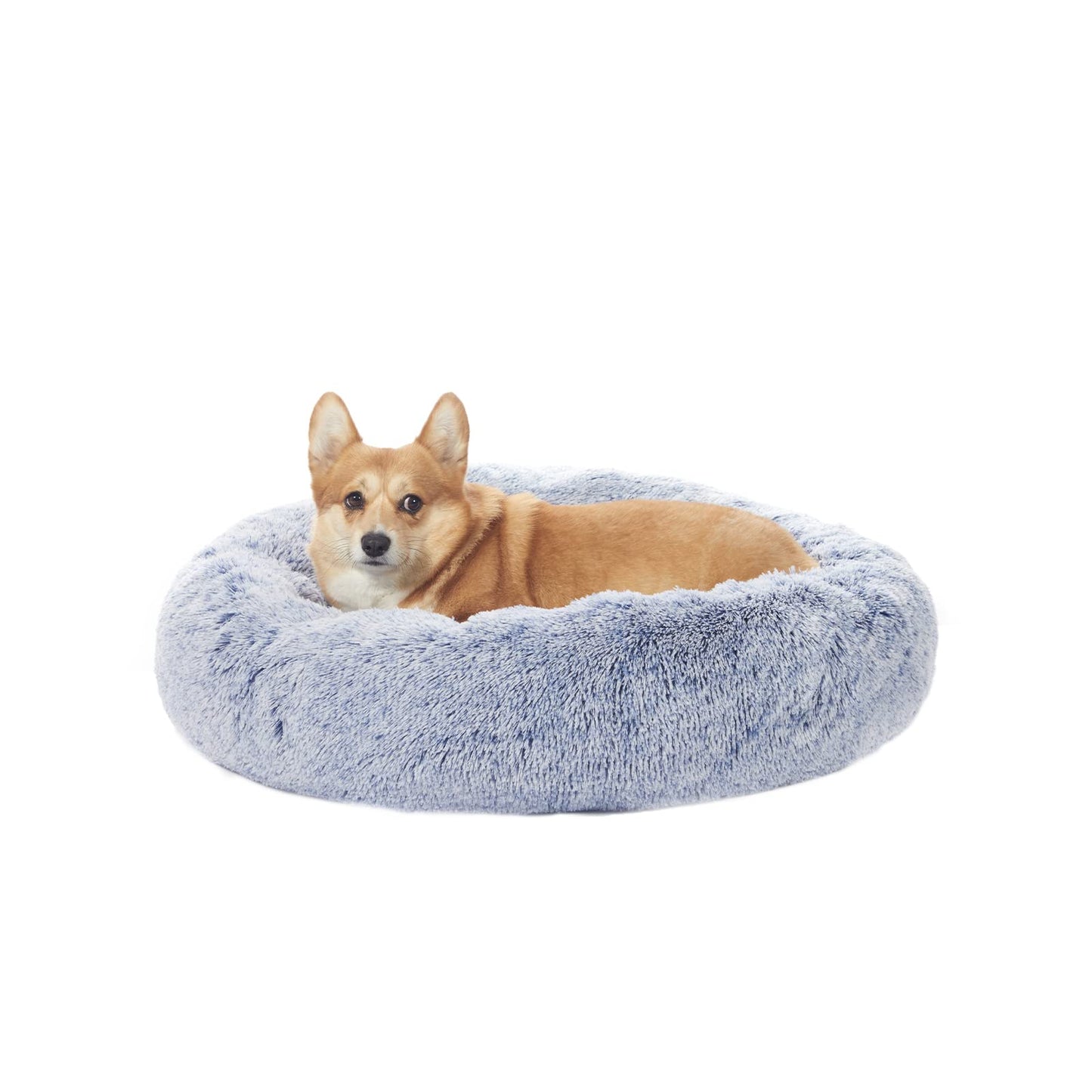 Bedfolks Calming Donut Dog Bed, 36 Inches Round Fluffy for Large Dogs, Anti-Anxiety Plush, Machine Washable (Dark Grey, Large)