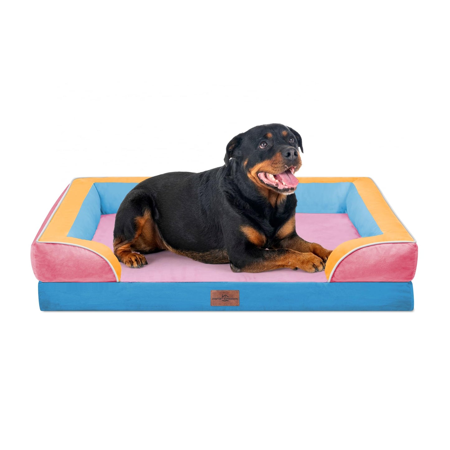 Comfort Expression Orthopedic Dog Bed for Extra Large Dogs with Bolster | Waterproof Dog Couch Bed with Washable Cover & Non-Slip Bottom, Supportive Egg Crate Foam XL Pet Bed, 42x30 Inch
