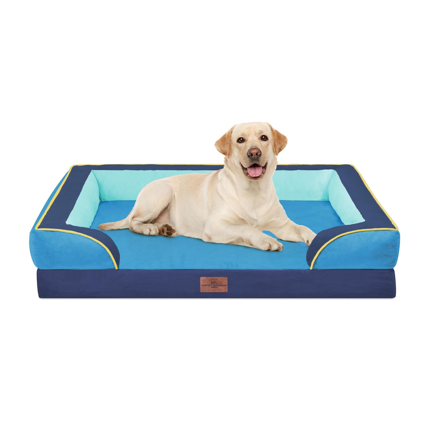 Comfort Expression Orthopedic Dog Bed for Extra Large Dogs with Bolster | Waterproof Dog Couch Bed with Washable Cover & Non-Slip Bottom, Supportive Egg Crate Foam XL Pet Bed, 42x30 Inch