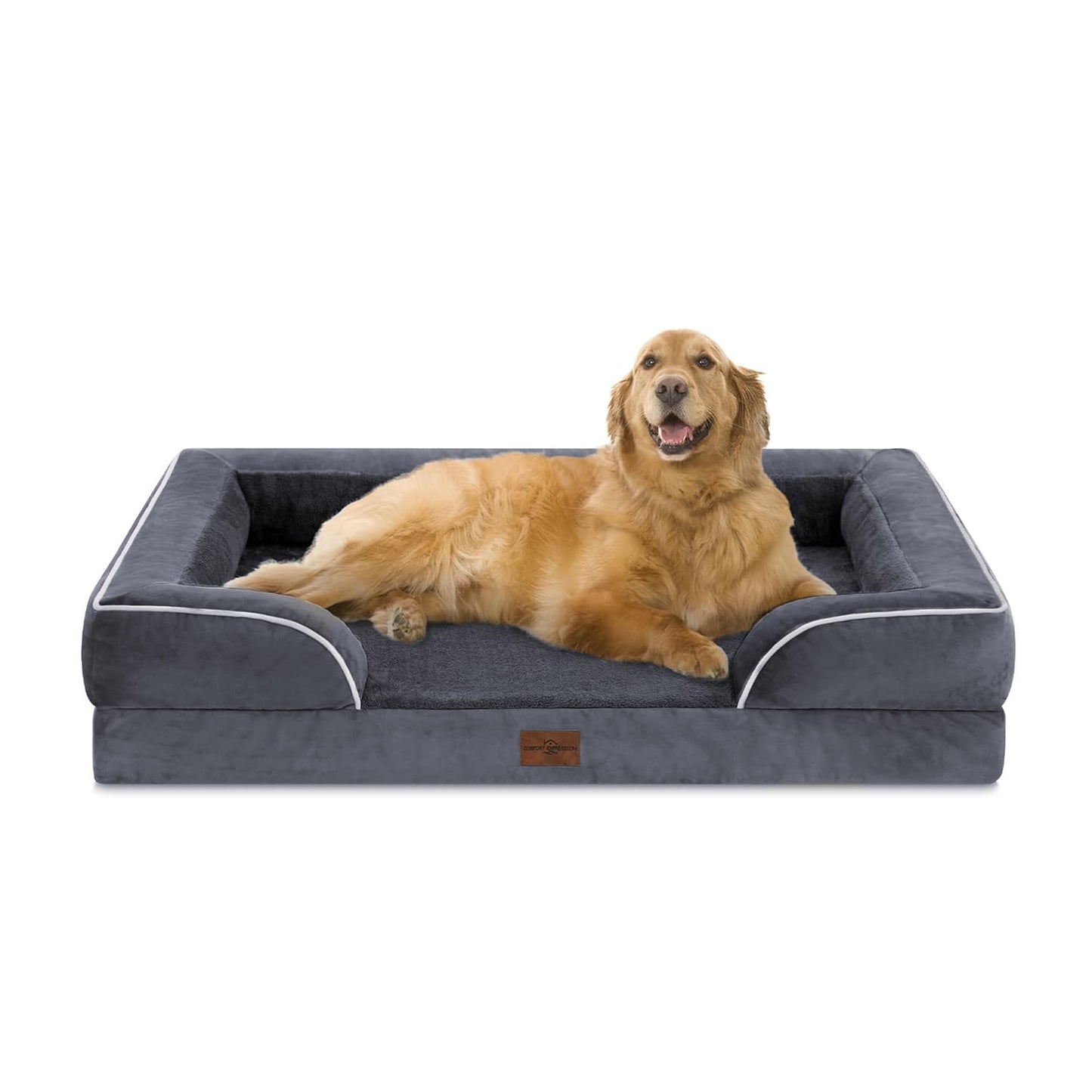 Comfort Expression Orthopedic Dog Bed for Extra Large Dogs with Bolster | Waterproof Dog Couch Bed with Washable Cover & Non-Slip Bottom, Supportive Egg Crate Foam XL Pet Bed, 42x30 Inch