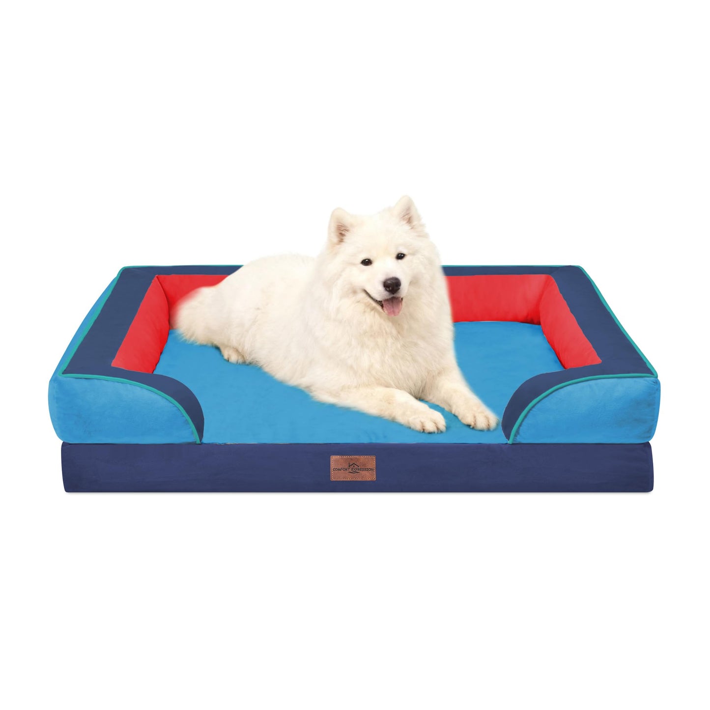 Comfort Expression Orthopedic Dog Bed for Extra Large Dogs with Bolster | Waterproof Dog Couch Bed with Washable Cover & Non-Slip Bottom, Supportive Egg Crate Foam XL Pet Bed, 42x30 Inch