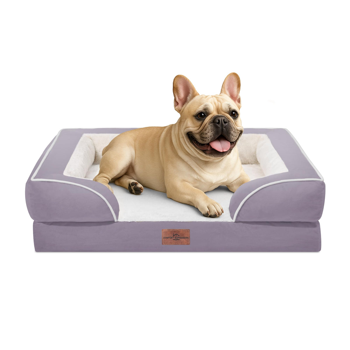 Comfort Expression Orthopedic Dog Bed for Extra Large Dogs with Bolster | Waterproof Dog Couch Bed with Washable Cover & Non-Slip Bottom, Supportive Egg Crate Foam XL Pet Bed, 42x30 Inch