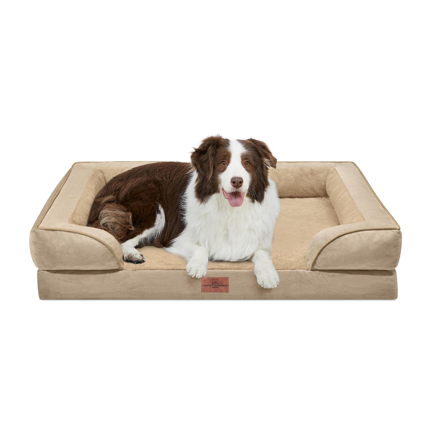 Comfort Expression Orthopedic Dog Bed for Extra Large Dogs with Bolster | Waterproof Dog Couch Bed with Washable Cover & Non-Slip Bottom, Supportive Egg Crate Foam XL Pet Bed, 42x30 Inch