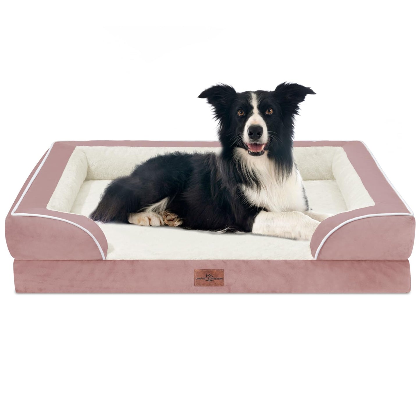 Comfort Expression Orthopedic Dog Bed for Extra Large Dogs with Bolster | Waterproof Dog Couch Bed with Washable Cover & Non-Slip Bottom, Supportive Egg Crate Foam XL Pet Bed, 42x30 Inch