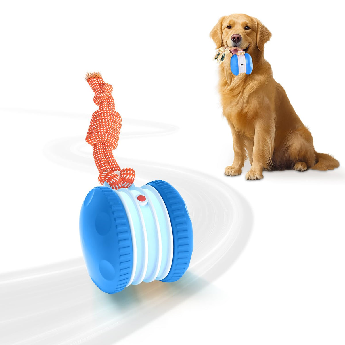 Interactive Dog Toys, Random Path Electric Automatic Moving and Rolling Dogs Toy with Rope for Small Medium Large Dogs, Motion-Activated Dog Stimulation Toy for Boredom Relief (Orange)