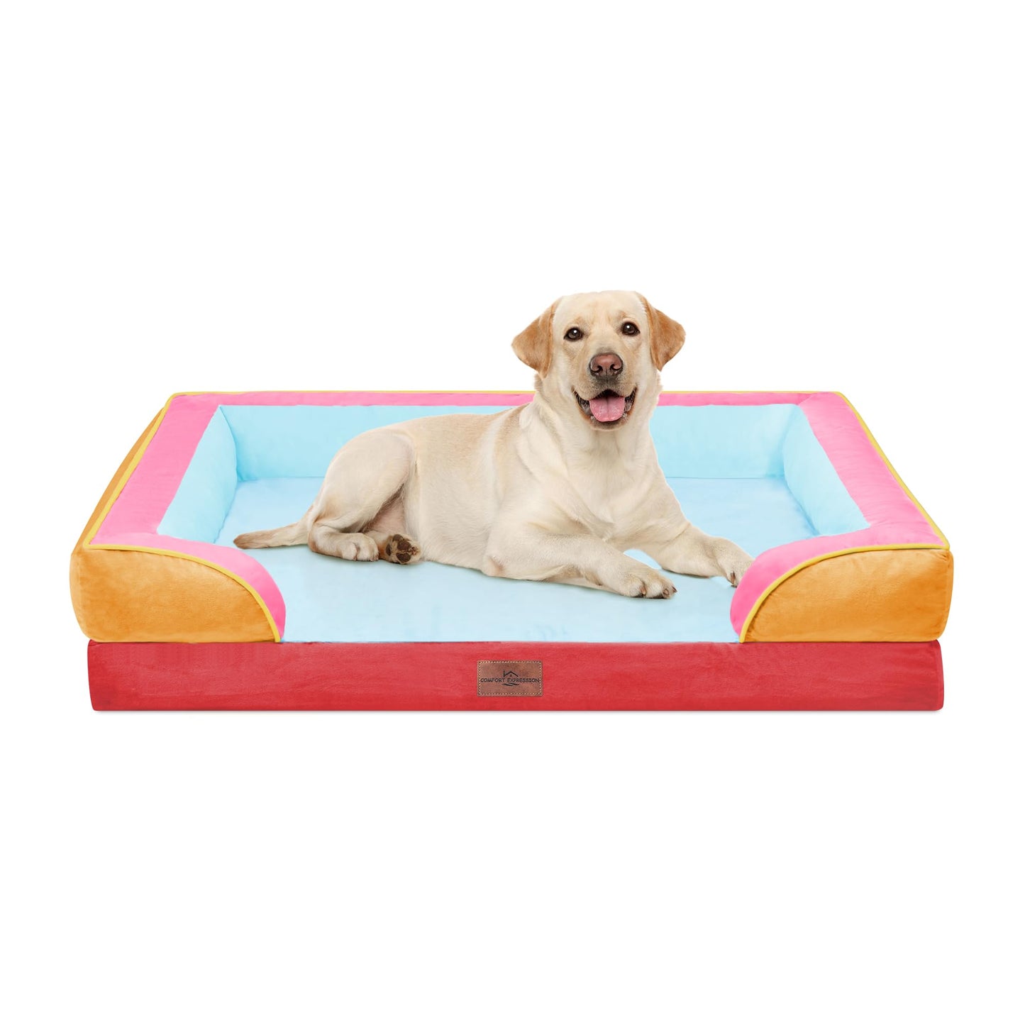 Comfort Expression Orthopedic Dog Bed for Extra Large Dogs with Bolster | Waterproof Dog Couch Bed with Washable Cover & Non-Slip Bottom, Supportive Egg Crate Foam XL Pet Bed, 42x30 Inch