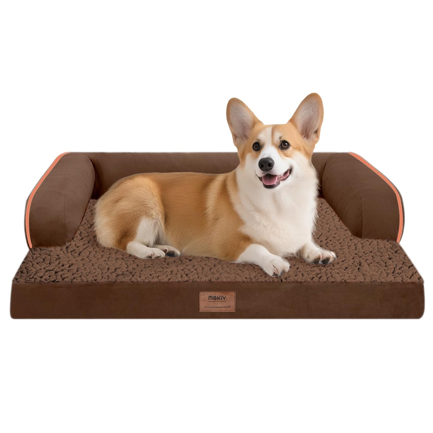 MEKIY Orthopedic Washable Dog Bed with Bolster for Medium to Large Dogs | Pillow Support for Neck Relief, Egg Crate Foam, Waterproof Liner, Anti-Slip Bottom, Removable Bolster Cover, 36 x 27 Inch