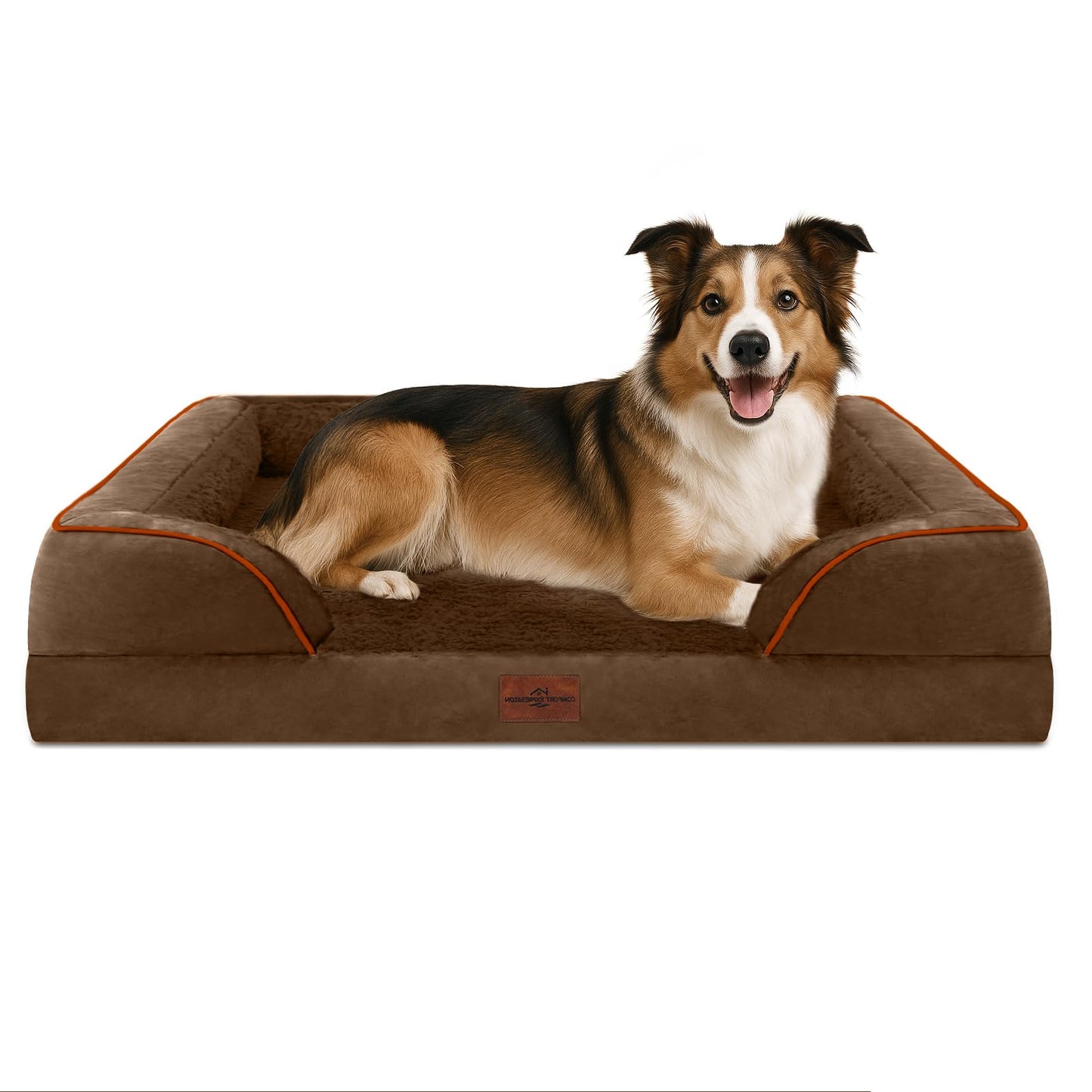 Comfort Expression Orthopedic Dog Bed for Extra Large Dogs with Bolster | Waterproof Dog Couch Bed with Washable Cover & Non-Slip Bottom, Supportive Egg Crate Foam XL Pet Bed, 42x30 Inch