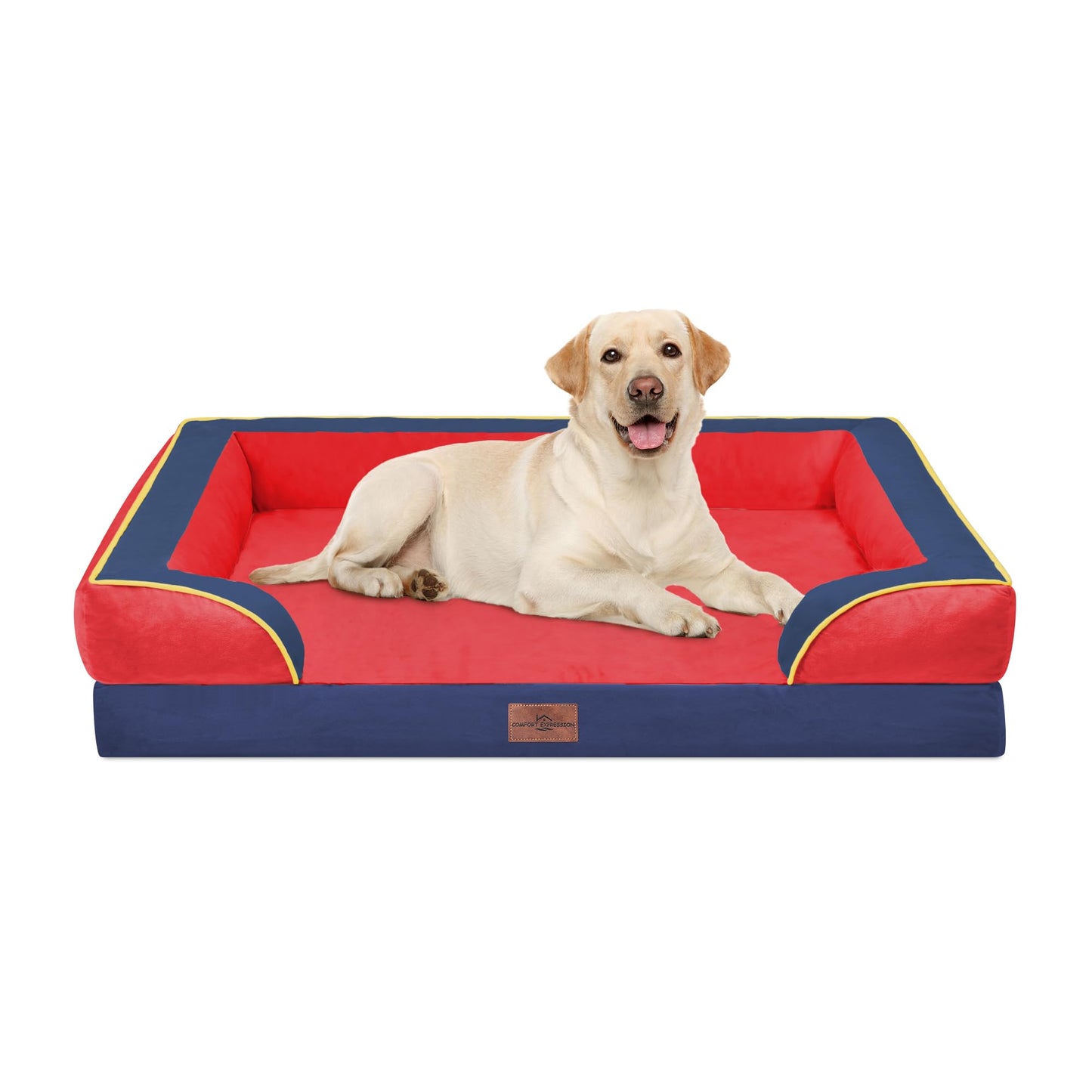 Comfort Expression Orthopedic Dog Bed for Extra Large Dogs with Bolster | Waterproof Dog Couch Bed with Washable Cover & Non-Slip Bottom, Supportive Egg Crate Foam XL Pet Bed, 42x30 Inch
