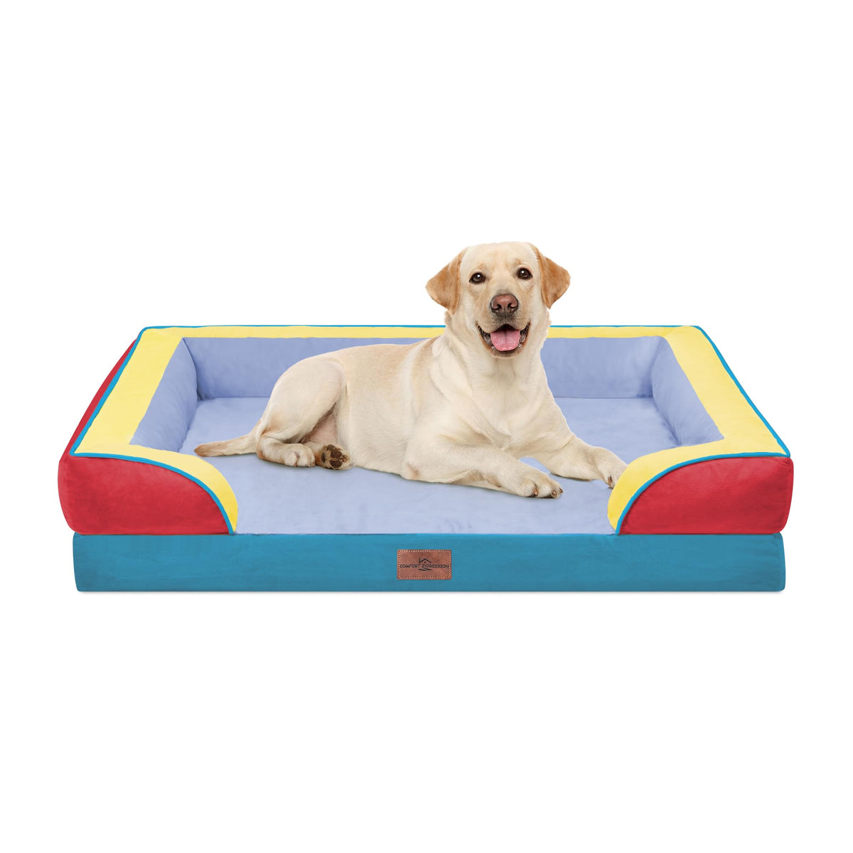 Comfort Expression Orthopedic Dog Bed for Extra Large Dogs with Bolster | Waterproof Dog Couch Bed with Washable Cover & Non-Slip Bottom, Supportive Egg Crate Foam XL Pet Bed, 42x30 Inch