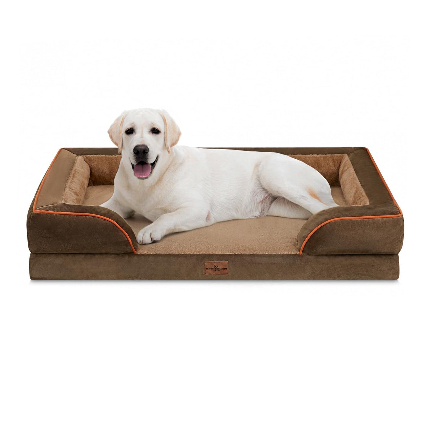 Comfort Expression Orthopedic Dog Bed for Extra Large Dogs with Bolster | Waterproof Dog Couch Bed with Washable Cover & Non-Slip Bottom, Supportive Egg Crate Foam XL Pet Bed, 42x30 Inch