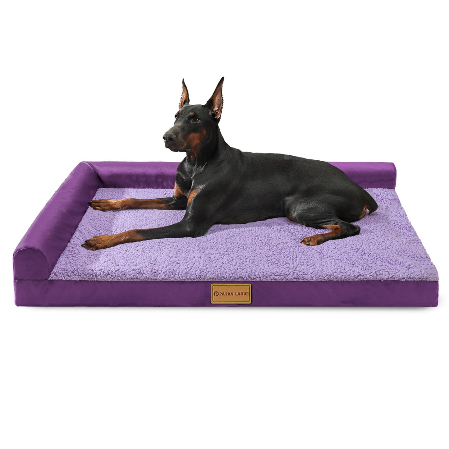 Patas Lague Orthopedic Dog Bed Large Sized Dog 36''X24'', Waterproof L Bolster Medium Pet Sofa Beds with Removable Washable Cover, Soft Pet Couch Crate Mat with Nonskid Bottom, Black