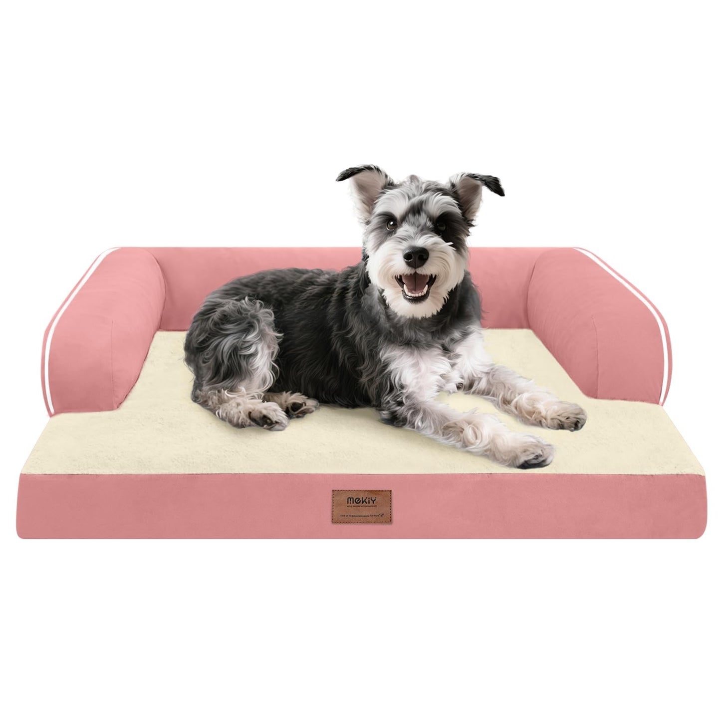 MEKIY Orthopedic Washable Dog Bed with Bolster for Medium to Large Dogs | Pillow Support for Neck Relief, Egg Crate Foam, Waterproof Liner, Anti-Slip Bottom, Removable Bolster Cover, 36 x 27 Inch