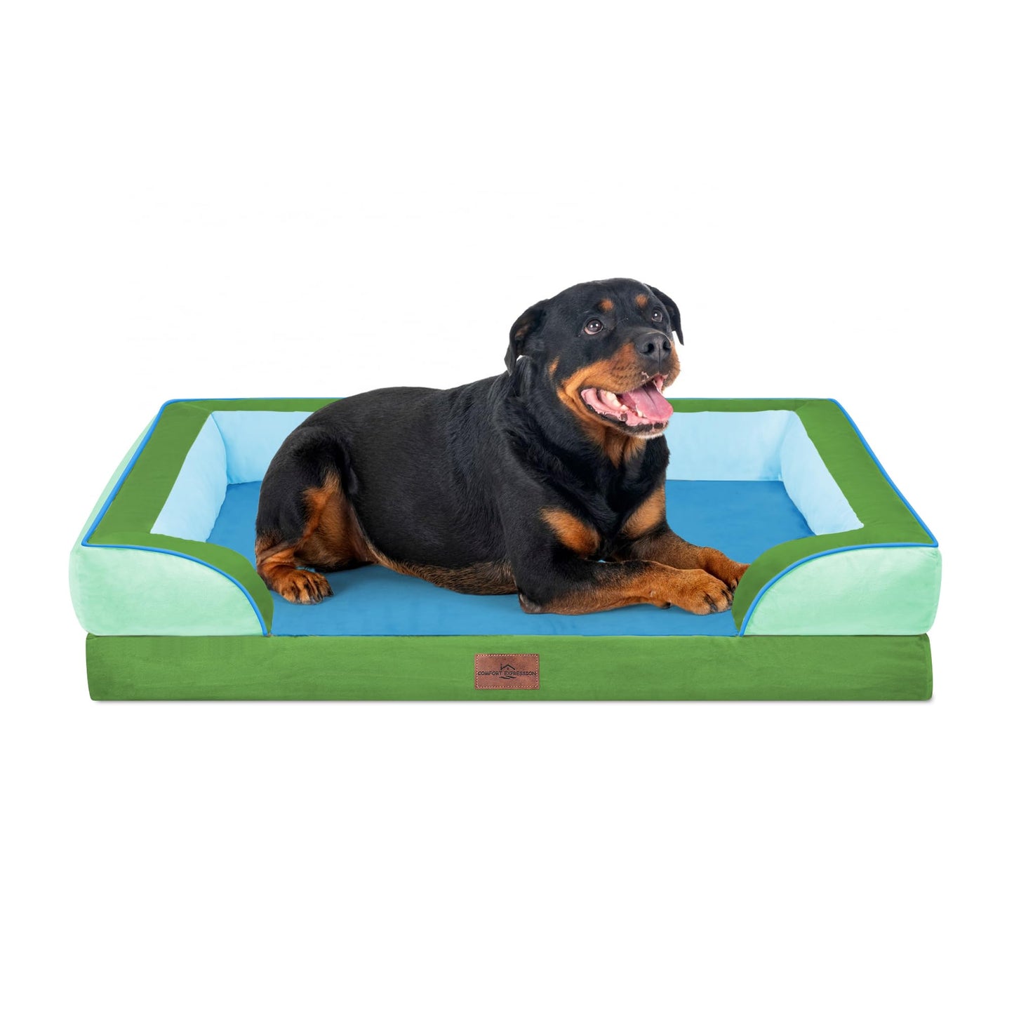 Comfort Expression Orthopedic Dog Bed for Extra Large Dogs with Bolster | Waterproof Dog Couch Bed with Washable Cover & Non-Slip Bottom, Supportive Egg Crate Foam XL Pet Bed, 42x30 Inch