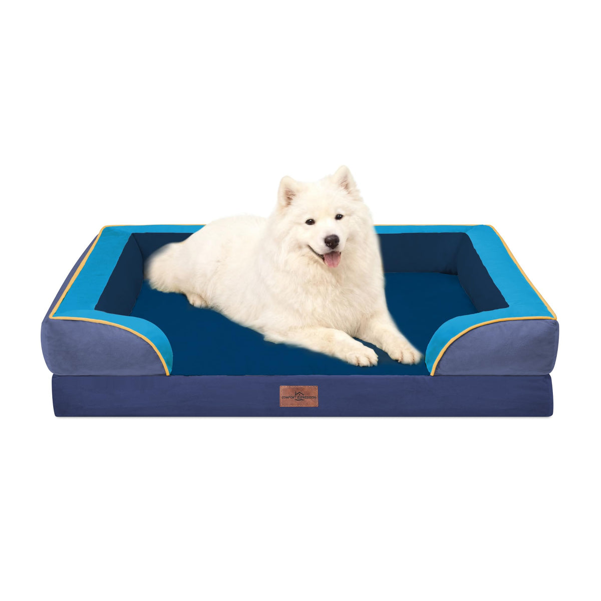 Comfort Expression Orthopedic Dog Bed for Extra Large Dogs with Bolster | Waterproof Dog Couch Bed with Washable Cover & Non-Slip Bottom, Supportive Egg Crate Foam XL Pet Bed, 42x30 Inch