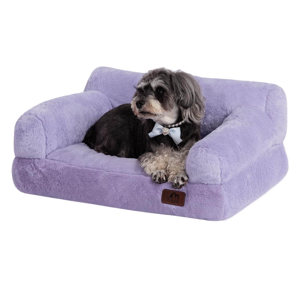 Hollypet Fluffy Dog Cat Bed Pet Couch Beds Plush Soft Warming Washable Puppy Bed for Small Medium Dogs and Large Cats, White, 24" L x 18" W x 10" Th