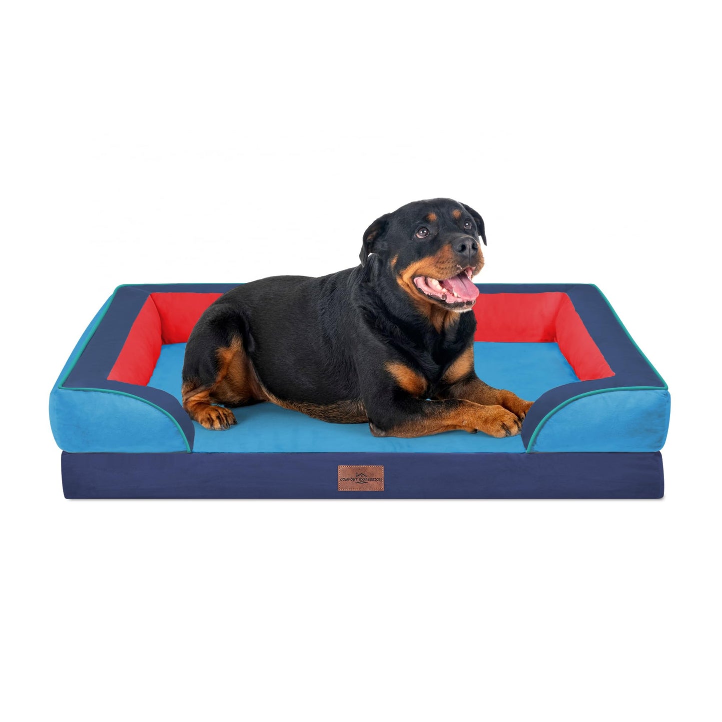 Comfort Expression Orthopedic Dog Bed for Extra Large Dogs with Bolster | Waterproof Dog Couch Bed with Washable Cover & Non-Slip Bottom, Supportive Egg Crate Foam XL Pet Bed, 42x30 Inch