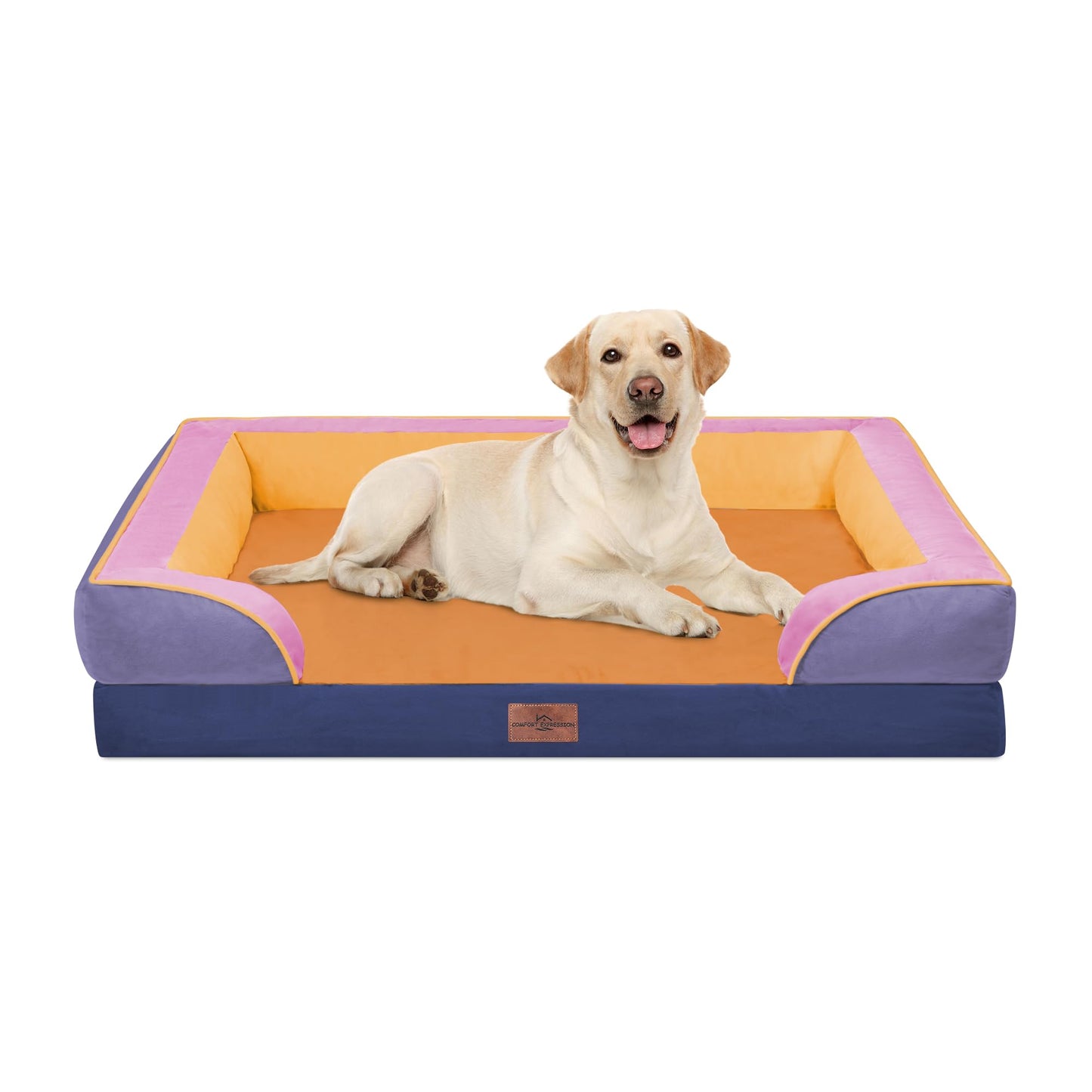 Comfort Expression Orthopedic Dog Bed for Extra Large Dogs with Bolster | Waterproof Dog Couch Bed with Washable Cover & Non-Slip Bottom, Supportive Egg Crate Foam XL Pet Bed, 42x30 Inch