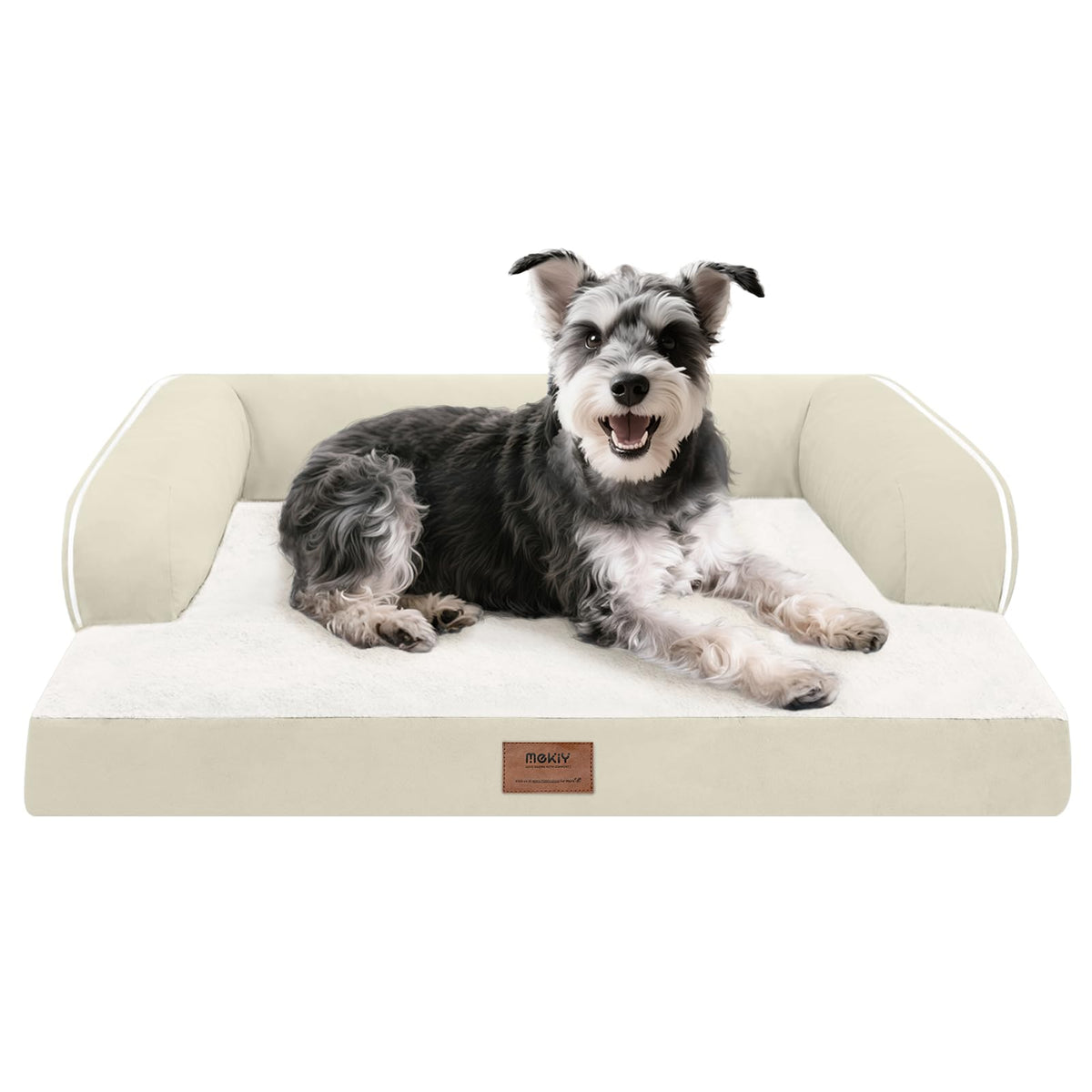 MEKIY Orthopedic Washable Dog Bed with Bolster for Medium to Large Dogs | Pillow Support for Neck Relief, Egg Crate Foam, Waterproof Liner, Anti-Slip Bottom, Removable Bolster Cover, 36 x 27 Inch