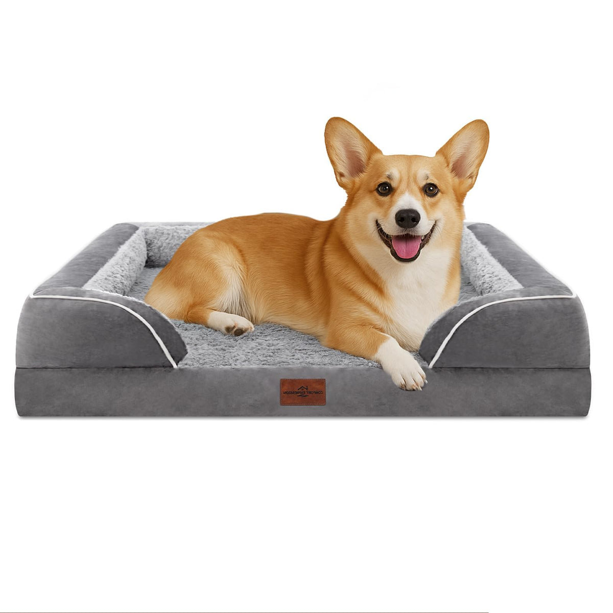 Comfort Expression Orthopedic Dog Bed for Extra Large Dogs with Bolster | Waterproof Dog Couch Bed with Washable Cover & Non-Slip Bottom, Supportive Egg Crate Foam XL Pet Bed, 42x30 Inch