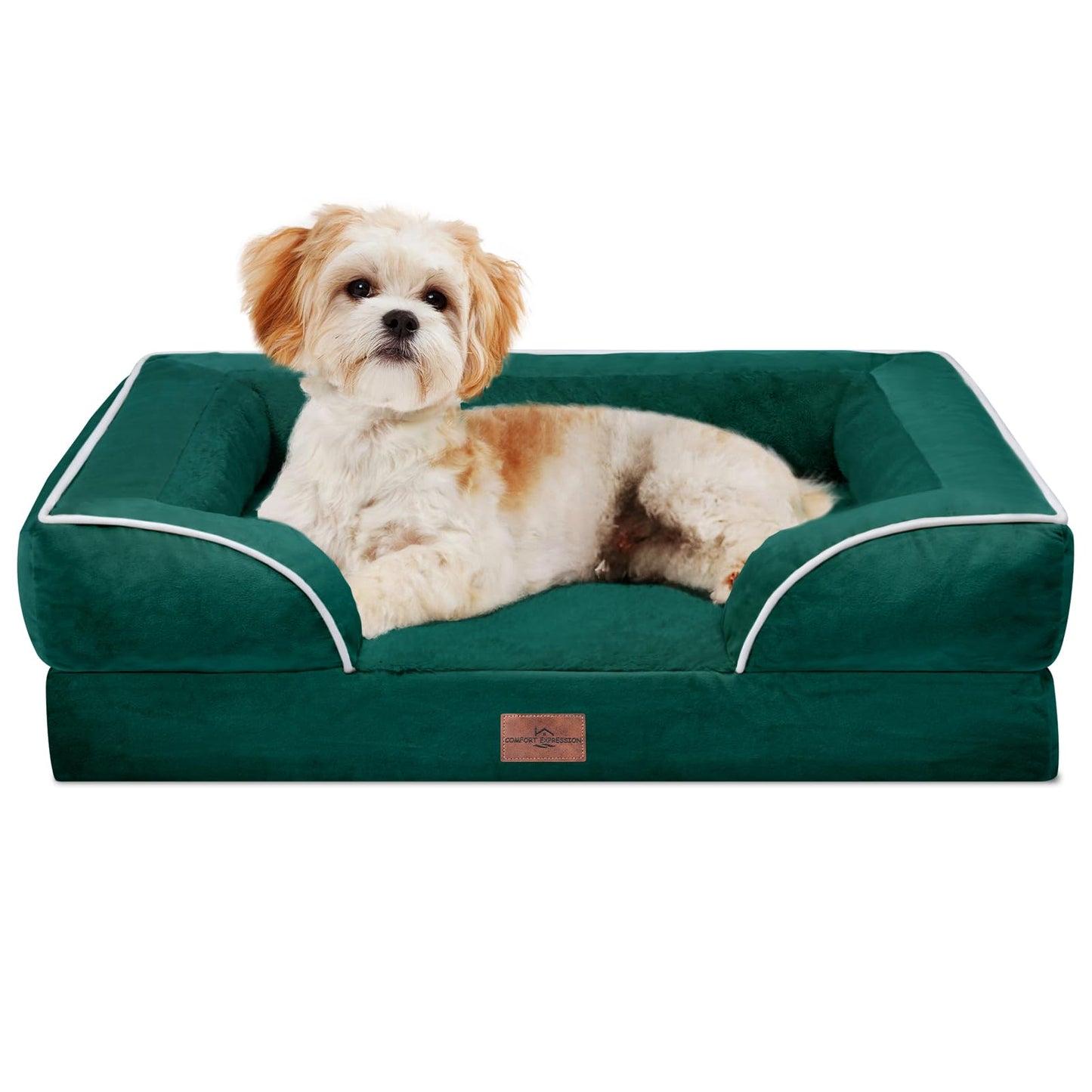 Comfort Expression Orthopedic Dog Bed for Extra Large Dogs with Bolster | Waterproof Dog Couch Bed with Washable Cover & Non-Slip Bottom, Supportive Egg Crate Foam XL Pet Bed, 42x30 Inch