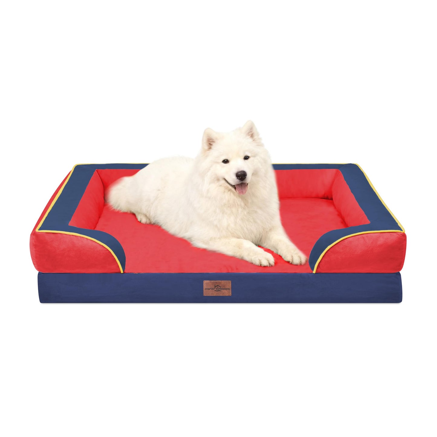 Comfort Expression Orthopedic Dog Bed for Extra Large Dogs with Bolster | Waterproof Dog Couch Bed with Washable Cover & Non-Slip Bottom, Supportive Egg Crate Foam XL Pet Bed, 42x30 Inch