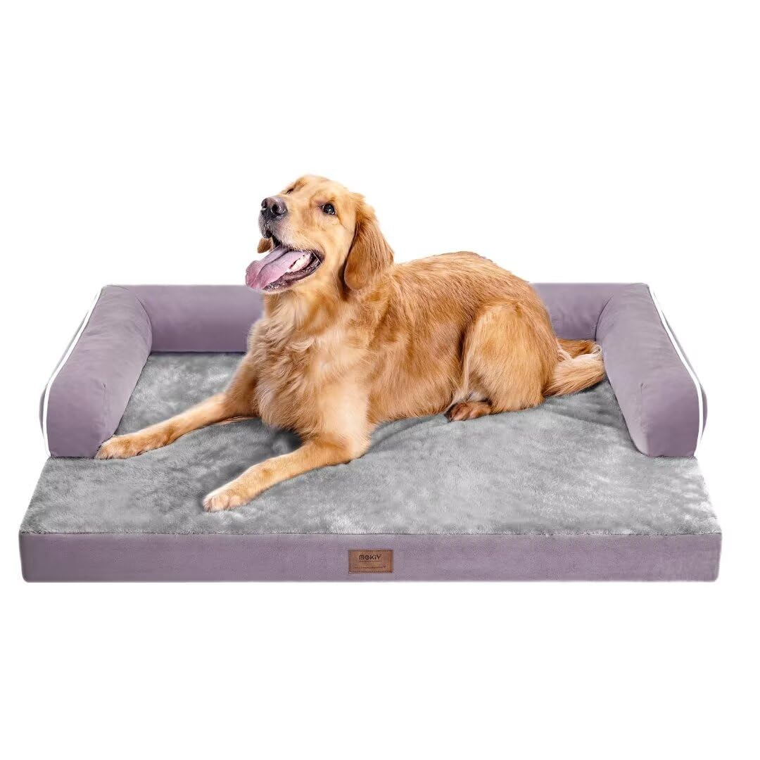 MEKIY Orthopedic Washable Dog Bed with Bolster for Medium to Large Dogs | Pillow Support for Neck Relief, Egg Crate Foam, Waterproof Liner, Anti-Slip Bottom, Removable Bolster Cover, 36 x 27 Inch
