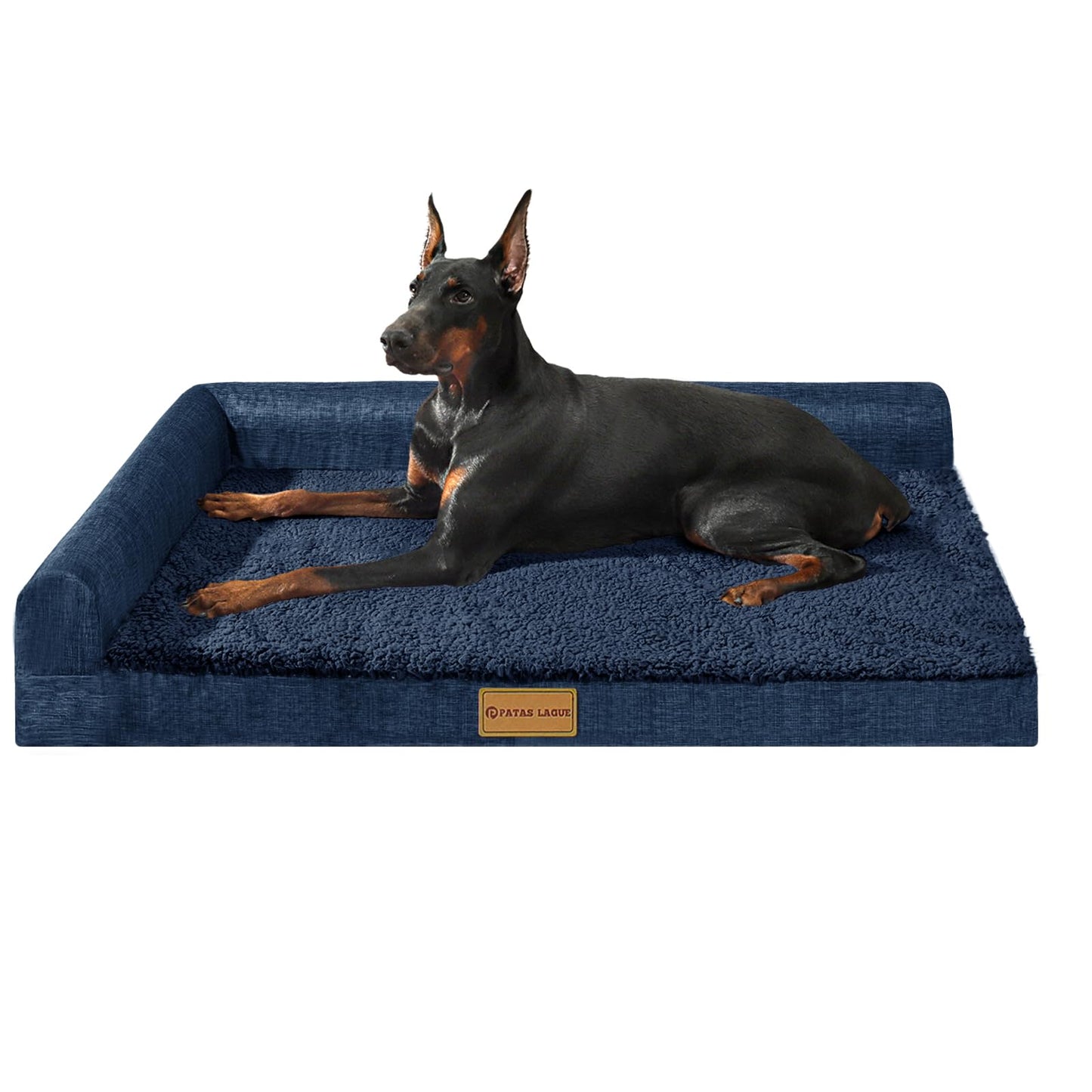 Patas Lague Orthopedic Dog Bed Large Sized Dog 36''X24'', Waterproof L Bolster Medium Pet Sofa Beds with Removable Washable Cover, Soft Pet Couch Crate Mat with Nonskid Bottom, Black