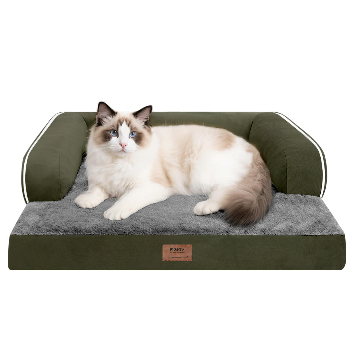 MEKIY Orthopedic Washable Dog Bed with Bolster for Medium to Large Dogs | Pillow Support for Neck Relief, Egg Crate Foam, Waterproof Liner, Anti-Slip Bottom, Removable Bolster Cover, 36 x 27 Inch
