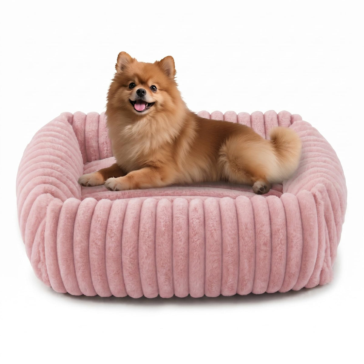 FURTIME Dog Bed for Small Dogs, Washable Orthopedic Dog Bed with Removable Cover, Rectangle Soft Calming Sleeping Puppy Bed Durable Pet Cuddler with Anti-Slip Bottom, Cream, S (20"x19"x6")