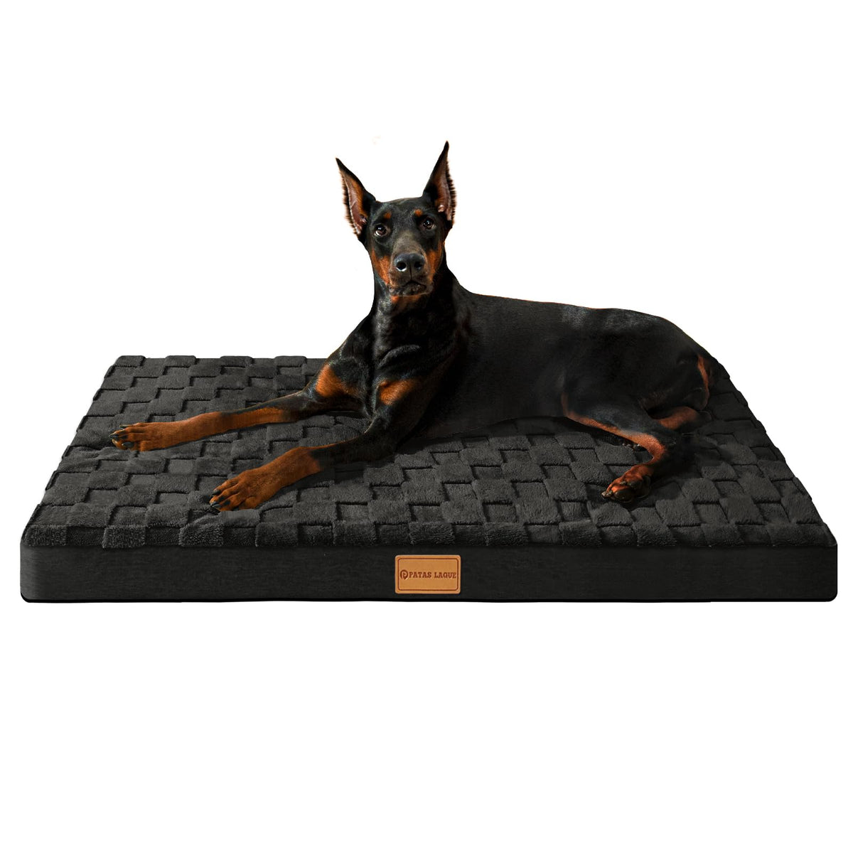 Patas Lague Orthopedic Dog Bed Large Sized Dog 36''X24'', Waterproof Soft Comfortable Egg Crate Foam Large Pet Beds Crate Mat with Removable Washable Cover and Nonskid Bottom, Black
