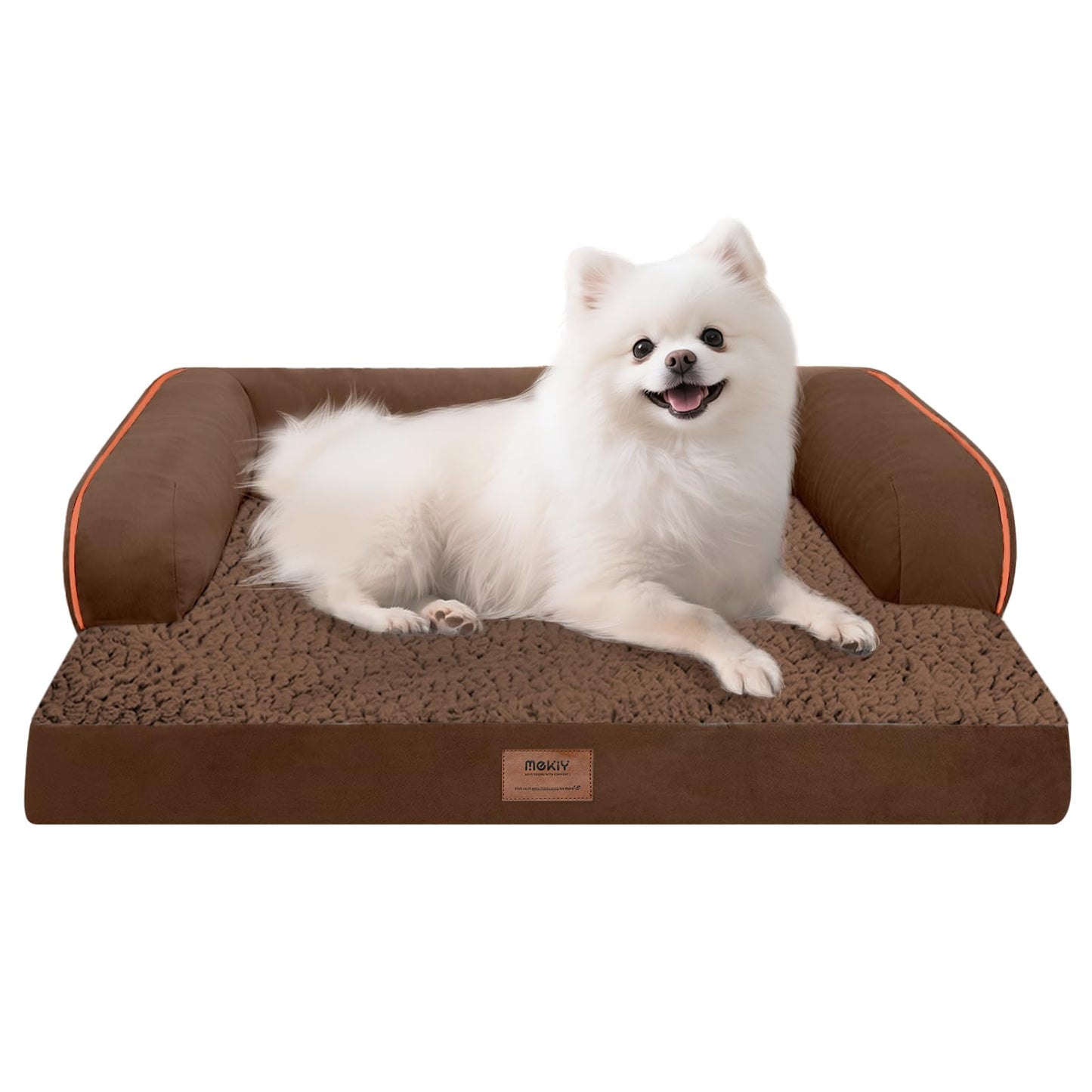 MEKIY Orthopedic Washable Dog Bed with Bolster for Medium to Large Dogs | Pillow Support for Neck Relief, Egg Crate Foam, Waterproof Liner, Anti-Slip Bottom, Removable Bolster Cover, 36 x 27 Inch