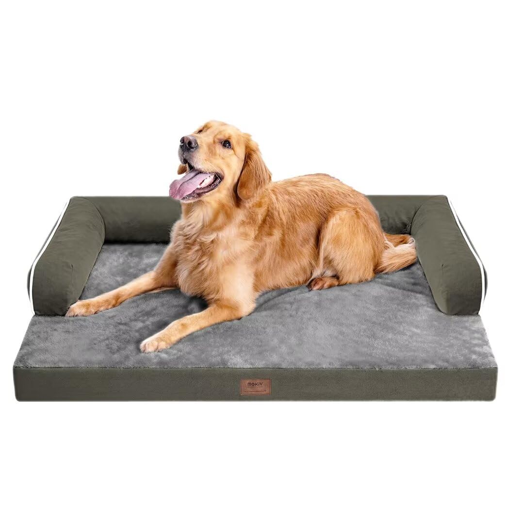 MEKIY Orthopedic Washable Dog Bed with Bolster for Medium to Large Dogs | Pillow Support for Neck Relief, Egg Crate Foam, Waterproof Liner, Anti-Slip Bottom, Removable Bolster Cover, 36 x 27 Inch