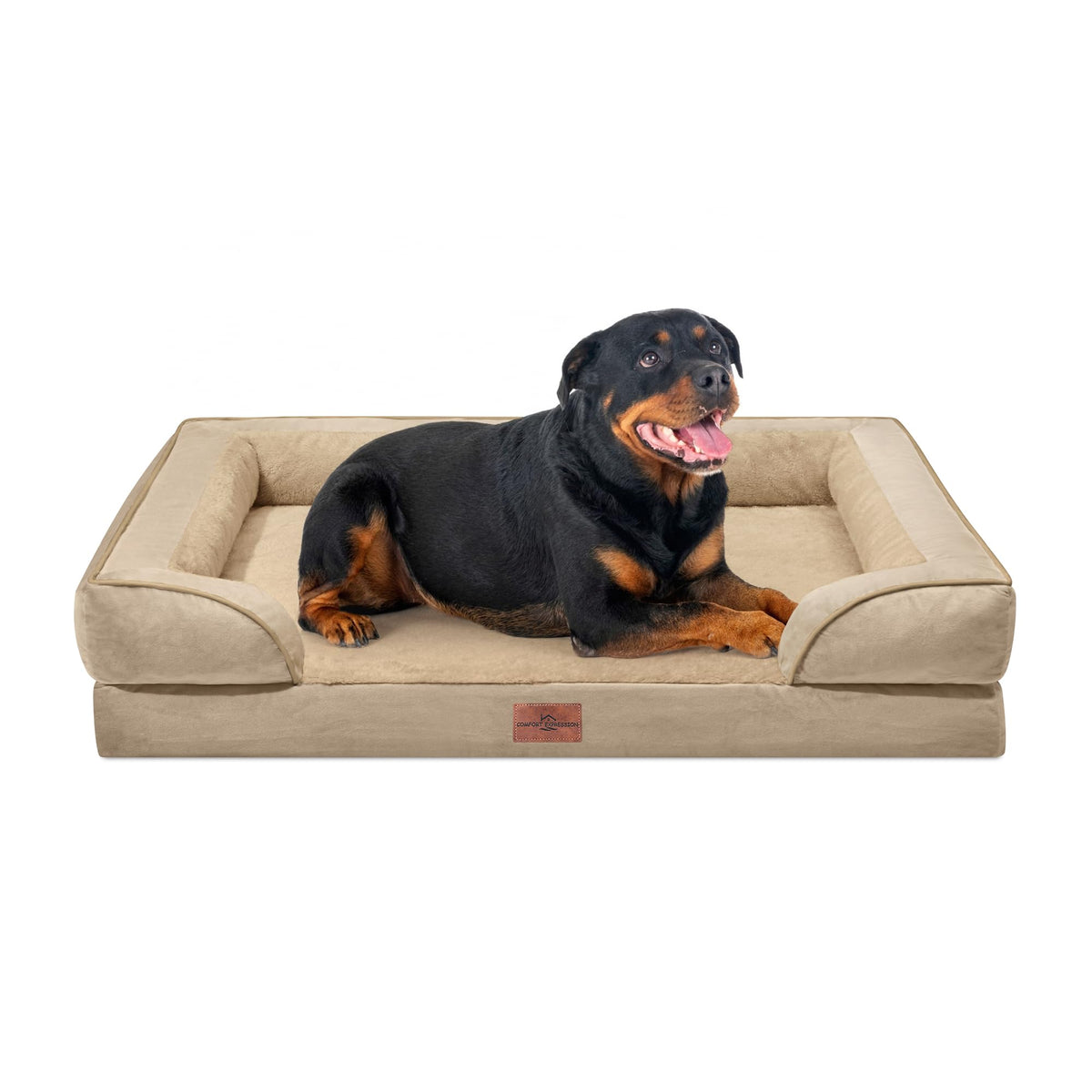 Comfort Expression Orthopedic Dog Bed for Extra Large Dogs with Bolster | Waterproof Dog Couch Bed with Washable Cover & Non-Slip Bottom, Supportive Egg Crate Foam XL Pet Bed, 42x30 Inch