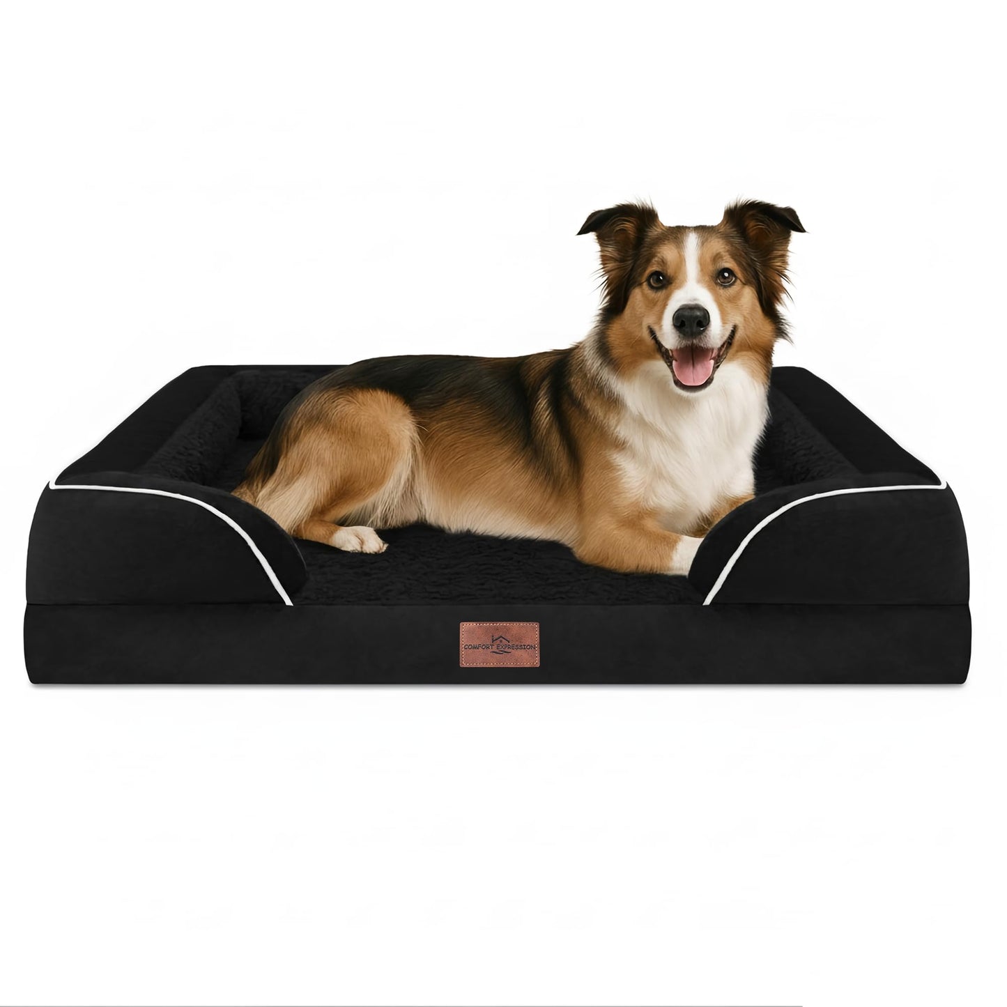 Comfort Expression Orthopedic Dog Bed for Extra Large Dogs with Bolster | Waterproof Dog Couch Bed with Washable Cover & Non-Slip Bottom, Supportive Egg Crate Foam XL Pet Bed, 42x30 Inch