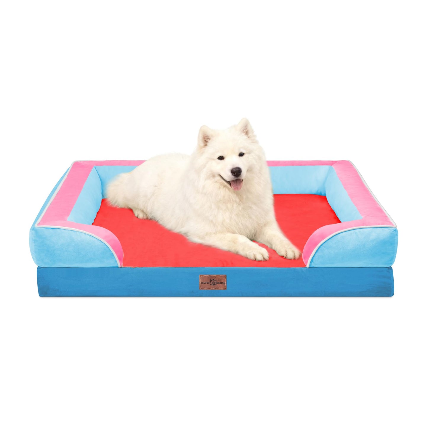 Comfort Expression Orthopedic Dog Bed for Extra Large Dogs with Bolster | Waterproof Dog Couch Bed with Washable Cover & Non-Slip Bottom, Supportive Egg Crate Foam XL Pet Bed, 42x30 Inch