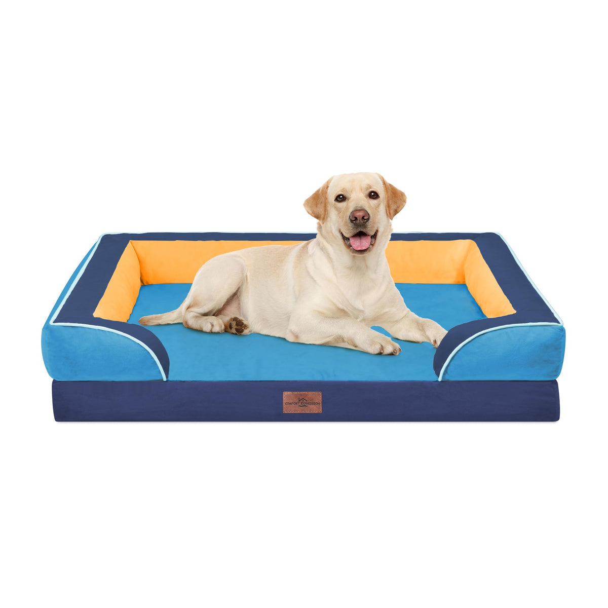 Comfort Expression Orthopedic Dog Bed for Extra Large Dogs with Bolster | Waterproof Dog Couch Bed with Washable Cover & Non-Slip Bottom, Supportive Egg Crate Foam XL Pet Bed, 42x30 Inch