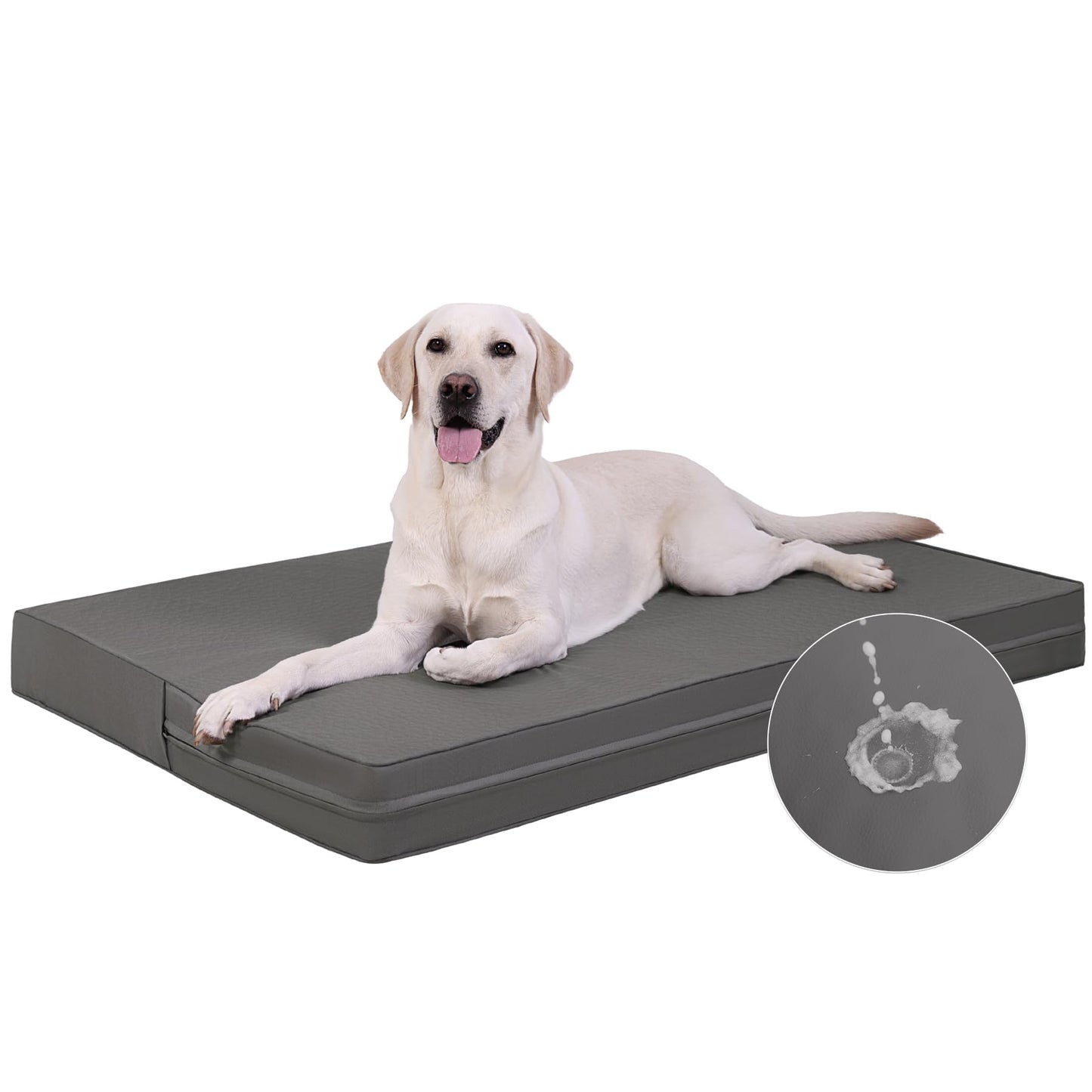 Vonabem Outdoor Waterproof Dog Bed Washable, Extra Large Crate Pad 42 inch, Wipeable Leather XL Pet beds with Removable Cover, Foam Orthopedic Anti-Slip Kennel Pads Reversible, 41"x27" Grey