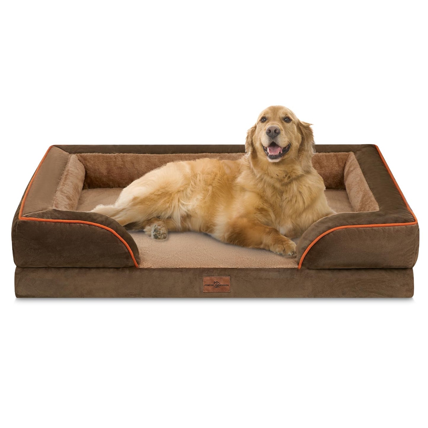 Comfort Expression Orthopedic Dog Bed for Extra Large Dogs with Bolster | Waterproof Dog Couch Bed with Washable Cover & Non-Slip Bottom, Supportive Egg Crate Foam XL Pet Bed, 42x30 Inch