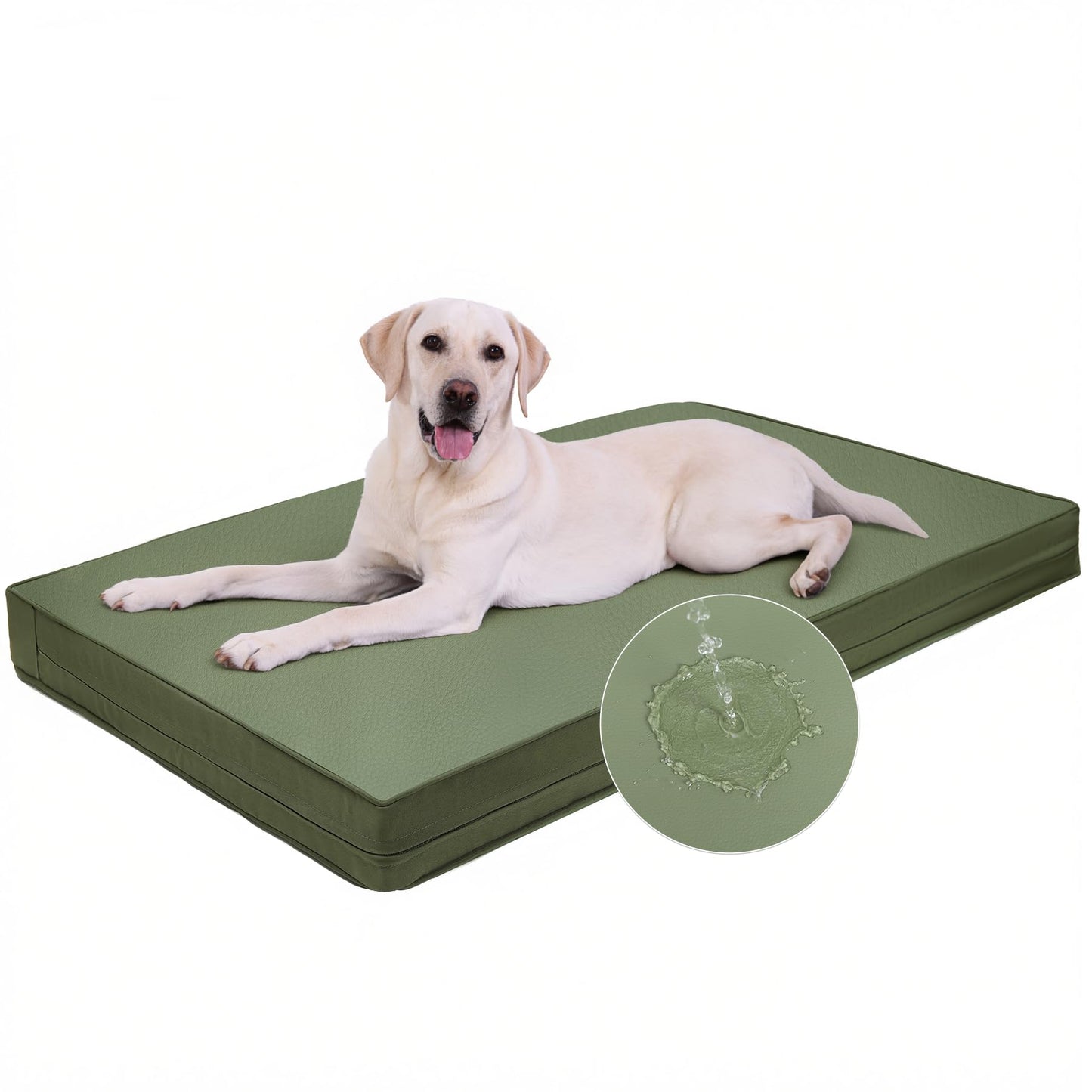 Vonabem Outdoor Waterproof Dog Bed Washable, Extra Large Crate Pad 42 inch, Wipeable Leather XL Pet beds with Removable Cover, Foam Orthopedic Anti-Slip Kennel Pads Reversible, 41"x27" Grey