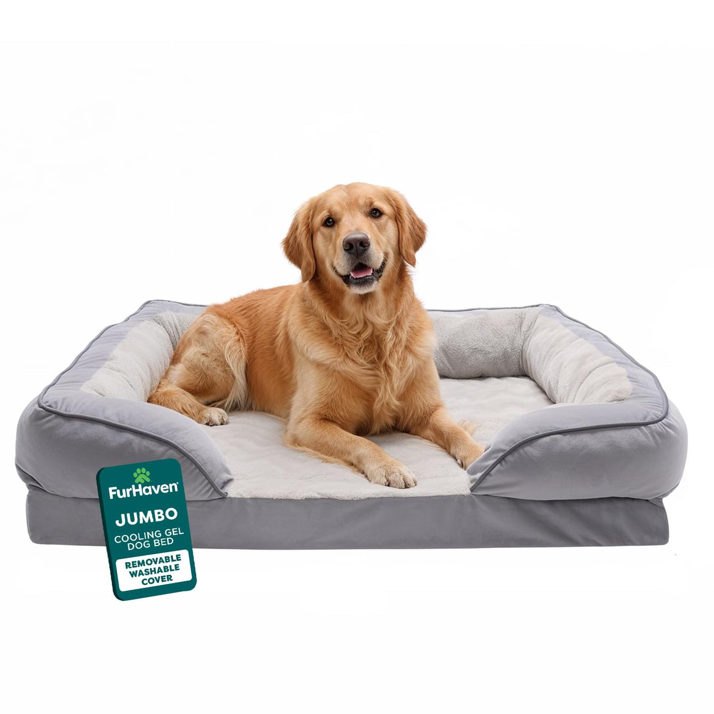 FurHaven Cooling Gel Dog Bed for Large Dogs, Perfect Comfort Sofa Bed, Cool Gel-Top Foam & Solid Orthopedic Foam Base for Joint Support, Removable Washable Cover, Jumbo XL, Plush & Velvet, Brownstone