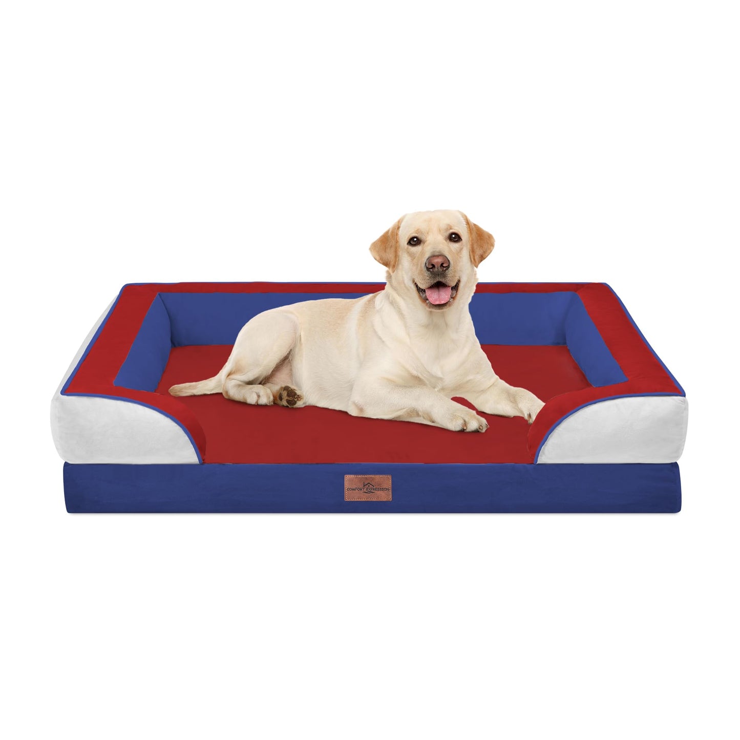 Comfort Expression Orthopedic Dog Bed for Extra Large Dogs with Bolster | Waterproof Dog Couch Bed with Washable Cover & Non-Slip Bottom, Supportive Egg Crate Foam XL Pet Bed, 42x30 Inch
